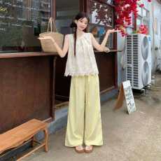 批发复古<b class='q'>时尚</b>套装女民族风盘扣钩花无袖上衣女2026夏季新款百搭阔腿裤