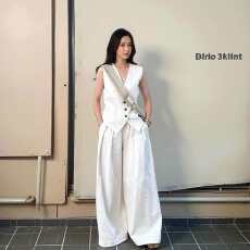 批发<b class='q'>时尚</b>老钱风套装女夏季干练气质松弛感度假风马甲阔腿裤休闲两件套