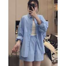 批发夏装搭配一整套时尚套装女2026新款夏季防晒衬衫外套<b class='q'>短</b>裤两件套女