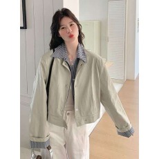 批发设计感衬衣领拼接假两件外套女美式复古帅酷显瘦春秋季洋气夹克