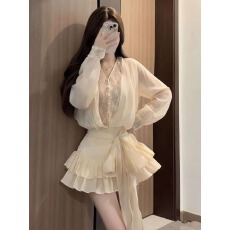 批发春季法式轻熟风蕾丝拼接飘带<b class='q'>衬衫</b><b class='q'>连衣裙</b>高级感气质收腰裙子