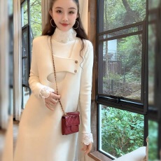 批发2025秋季轻熟仿水貂毛马甲裙秋冬白色针织衫<b class='q'>孕妇</b><b class='q'>连衣裙</b>3895
