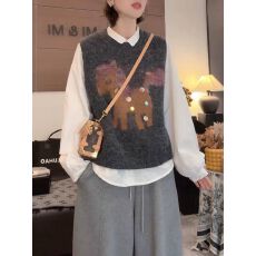 批发<b class='q'>韩版</b>时尚亮片小马卡通图案无袖<b class='q'>针织衫</b>马甲女2026新款叠穿上衣5055