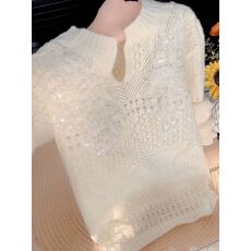 批发温柔慵懒风重工<b class='q'>蕾丝</b><b class='q'>钩花</b>V领毛衣2026早春新款高级感<b class='q'>上衣</b>5060