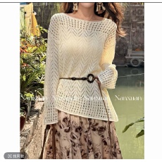 批发钩花镂空<b class='q'>长袖</b><b class='q'>针织衫</b>夏季新款防晒罩衫宽松慵懒一字肩上衣