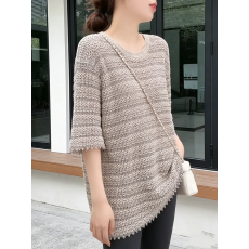 批发重工手工钩针棉感宽松慵懒风圆领针织短袖女<b class='q'>春</b>夏上衣5161