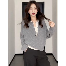 批发大码女装假两件毛衣针织衫早秋新款胖mm宽松遮肚<b class='q'>显瘦</b>内搭外穿上衣