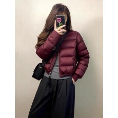 批发上架72小时有货-韩系酒红色轻薄排骨棉服女短款巨好看的冬装外套