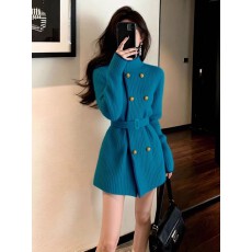 批发上架72小时有货-轻熟风<b class='q'>双排扣</b>针织外套女2025冬季系带收腰毛衣
