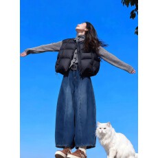 批发上架72小时有货-冬装套装棉服马甲外套立领毛衣高腰<b class='q'>牛仔</b>裤三件套