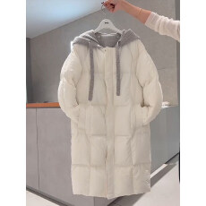 批发上架72小时有货-巨好看韩系加厚保暖棉服冬装白色连帽中长款外套