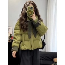 批发上架72小时有货-巨好看韩系加厚绿色小个子保暖棉服冬装短款外套