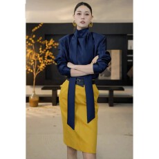 批发上架72小时有货-御姐气质<b class='q'>套装</b>蓝色衬衫收腰半身裙两件套ootd<b class='q'>套装</b>