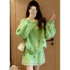 批发上架72小时有货-重要场合漂亮套装女2026春毛衣+半身裙针织<b class='q'>两件套</b>