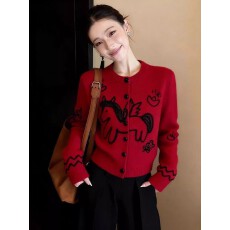 批发上架72小时有货-超好看韩系冬装红色<b class='q'>针织</b><b class='q'>开衫</b><b class='q'>短款</b>高级感内搭上衣