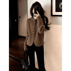 批发美拉德棕色针织开衫超好看加厚毛衣冬季女2026新款高级感独特外套