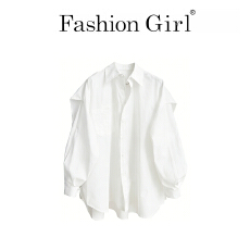 批发上架72小时有货-早春新款宽松百搭白色衬衫女款小众独特别致上衣