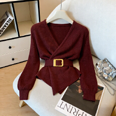 批发上架72小时有货-法式V领毛衣<b class='q'>开衫</b>女短款新款设计感小众针织上衣