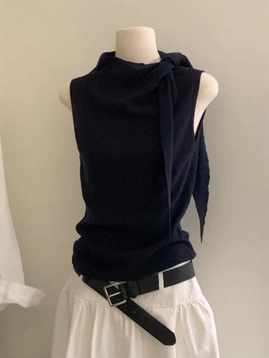 BY30768# 高级感绑带无袖背心女新款修身小衫气质上衣 服裝批發女裝批發服飾貨源