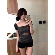 批发上架72小时有货-设计感方领<b class='q'>短袖</b><b class='q'>针织</b>衫女2026新款夏季薄款T恤上衣