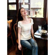 批发上架72小时有货-设计感方领<b class='q'>短袖</b><b class='q'>针织</b>衫女2026新款夏季薄款T恤上衣