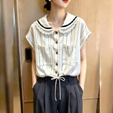 批发上架72小时有货-设计感飞飞袖<b class='q'>条纹</b><b class='q'>衬衫</b>女2026新款夏季超好看上衣