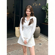 批发上架72小时有货-2026夏装<b class='q'>显瘦</b>气质休闲白色薄<b class='q'>外套</b>半身裙裤两件套
