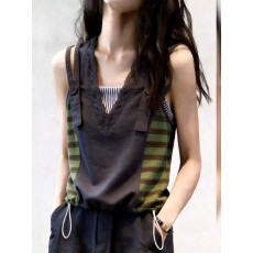 批发上架72小时有货-韩版条纹V领无袖背心女2026新款夏减龄小衫上衣