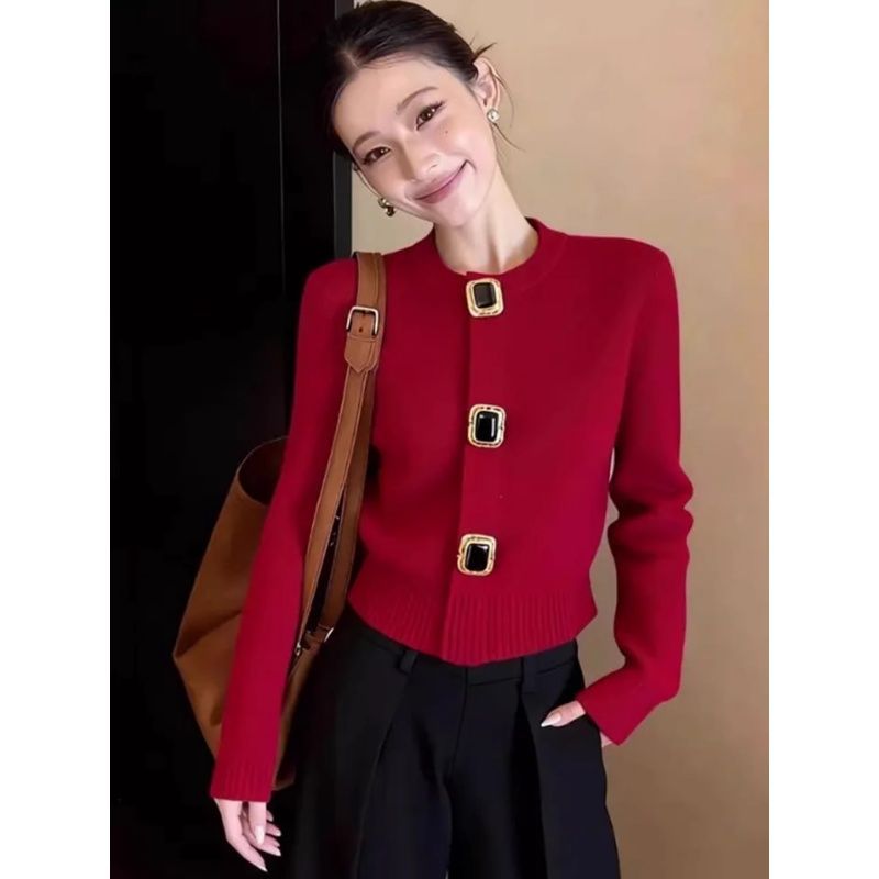 BY34364# 绝美巨好看红色毛衣女新款针织开衫打底上衣 服裝批發女裝批發服飾貨源