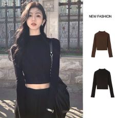 批发260克莫代尔人棉1×1~短款春秋新款韩版长袖<b class='q'>T</b><b class='q'>恤</b>韩版修身上衣女装