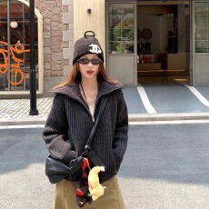 批发<b class='q'>秋</b>季韩系复古洋气时髦设计感拉链毛衣外套小个子巨好看的宽松上衣