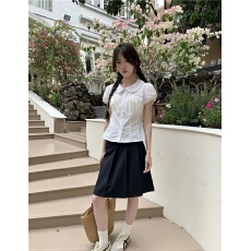 批发短袖<b class='q'>衬衫</b>女夏季甜美白色小衫巨好看法式上衣气质泡泡袖娃娃领<b class='q'>衬衣</b>