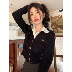 批发假两件短款针织衫女装秋季2026新款polo领修身设计感小众<b class='q'>开衫</b>上衣