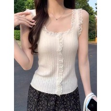 批发纯色蕾丝花边方领吊带背心外穿女2026年夏季新款mm别致打底小上衣