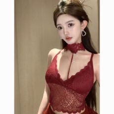批发原版爆款纯欲风春季美背<b class='q'>文胸</b>一体背心女性感<b class='q'>蕾丝</b>挂脖吊带