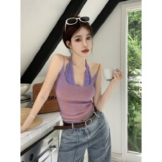 批发设计感<b class='q'>假两件</b>拼接挂脖吊带背心女外穿夏季小众别致独特修身<b class='q'>上衣</b>潮