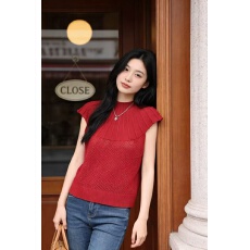 批发2026年夏季新款法式半高领微宽显瘦镂空显瘦无袖上衣