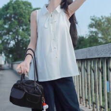 批发官图实价 系带法式娃娃衫上衣女夏薄款无袖宽松休闲无袖衬衫<b class='q'>背心</b>