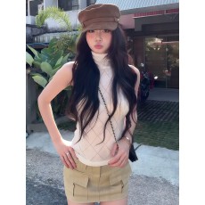批发2026年夏季新款设计感<b class='q'>甜美</b>气质减龄高领镂空纯色针织套头背心