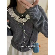 批发小香风蝴蝶结娃娃领针织<b class='q'>浙江</b>普院毛衣<b class='q'>桐乡</b>高端嘉兴濮院羊毛开衫女