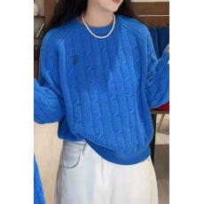 批发慵懒刺绣毛衣新款潮流套头小马复古宽松长袖圆领上衣麻花针织衫