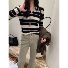 批发十三行2025秋冬新款洋气百搭显瘦老钱风条纹套头长袖针织<b class='q'>衫</b>上衣女