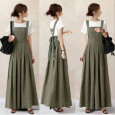 批发后背蝴蝶结 钉扣装饰背带连衣裙