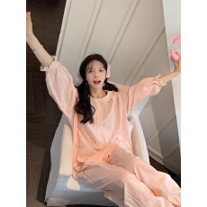 批发2025年春秋少女睡衣ins圆领长袖长裤家居服套装