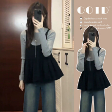 批发孕妇装高级感穿搭针织衫春装韩系叠穿撞色设计感减龄风两件套上衣