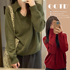 批发孕妇装韩系慵懒外穿打底毛衣秋冬高级感翻领百搭气质针织衫上衣