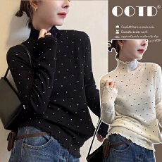 批发孕妇装韩系半高领波点针织打底衫女春季别致独特木耳内搭洋气上衣