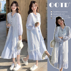 法式蓝色连衣裙2026春新款超好看减龄镂空罩衫叠穿孕妇连衣裙套装