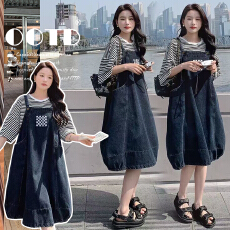 减龄俏皮学院风复古花苞牛仔背带连衣裙小清新森系初恋裙孕妇装