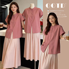 批发孕妇装通勤慵懒风穿搭减龄套装夏季巨好看宽松显瘦短袖衬衫半身裙